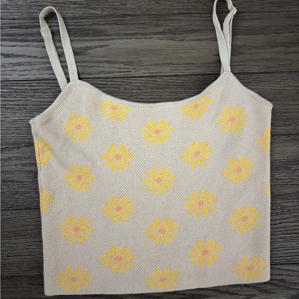 Yellow Floral Knit Tank Top